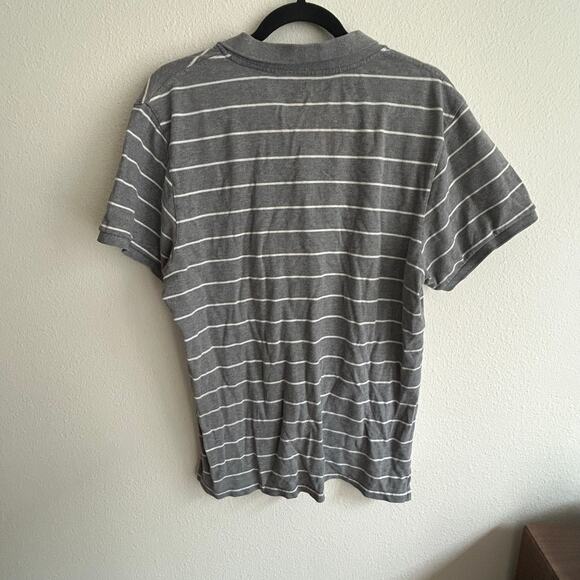 Classic Polo Striped Polo Shirt Short Sleeve Casual Gray White‎ Large - Picture 6 of 7